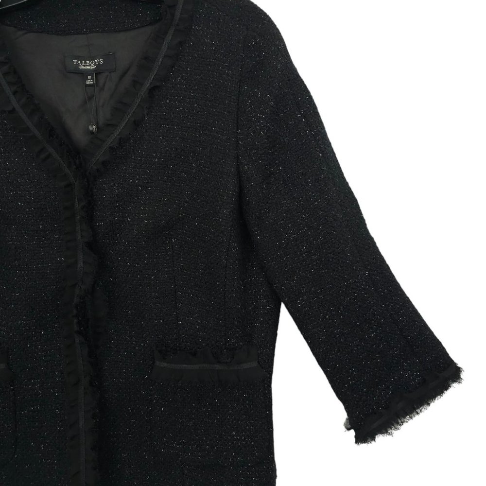 Talbots Grace Fit Wool Blend Snap Front Jacket 10 Shimmer 3/4 Quarter Sleeve NEW - Picture 11 of 15